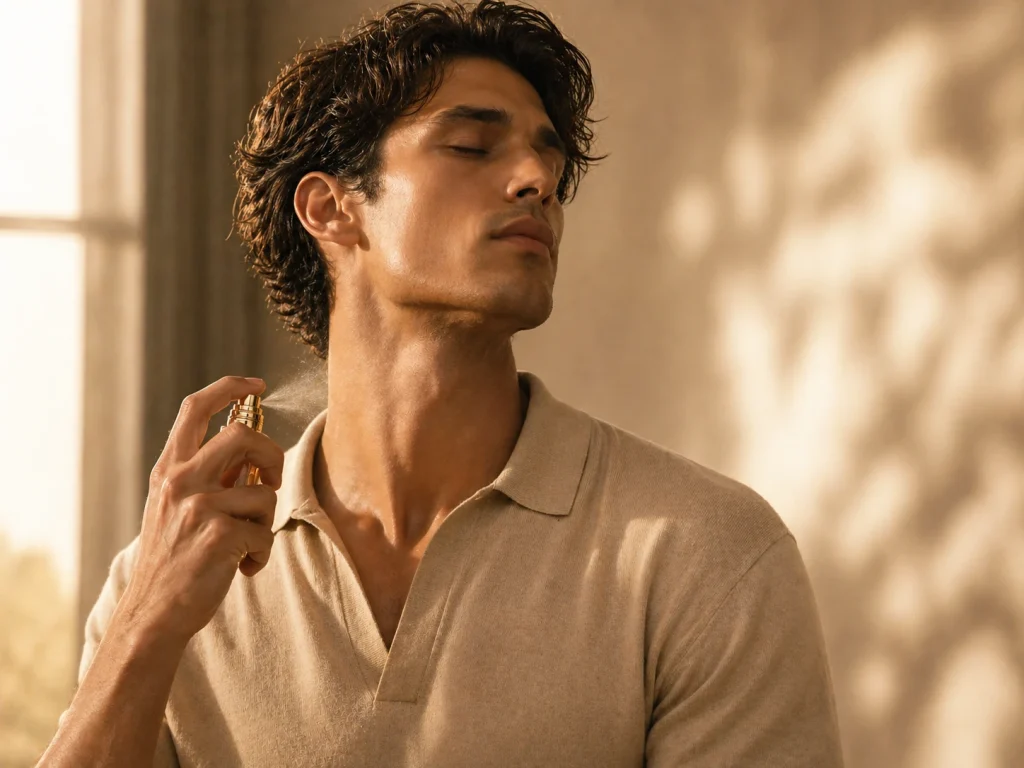 Man applying burberry goddess perfume