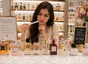 Woman is confused about which perfume to buy